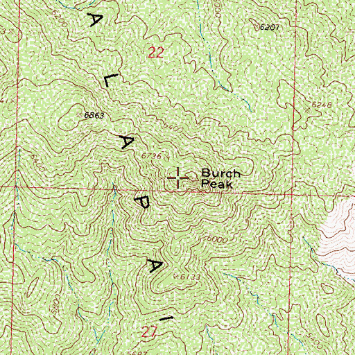 Topographic Map of Burch Peak, AZ