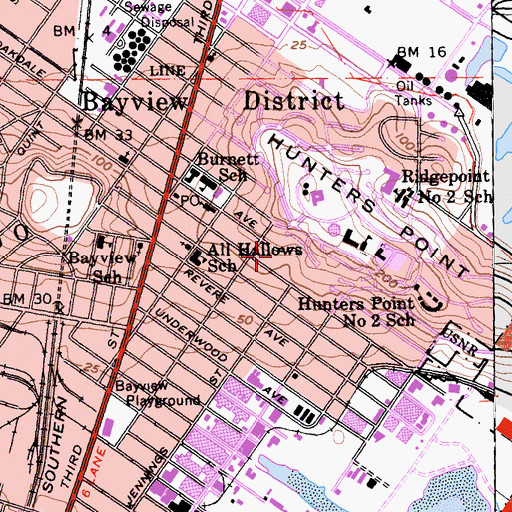 Topographic Map of George Washington Carver Elementary School, CA