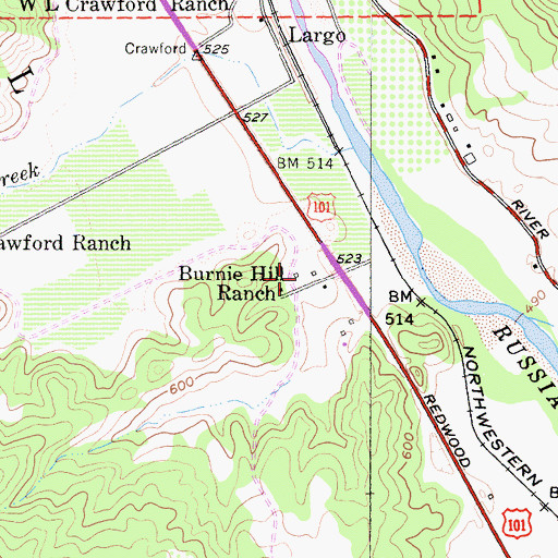 Topographic Map of Burnie Hill Ranch, CA