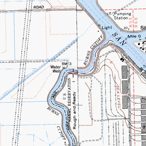 Topographic Map of Burns Cutoff, CA