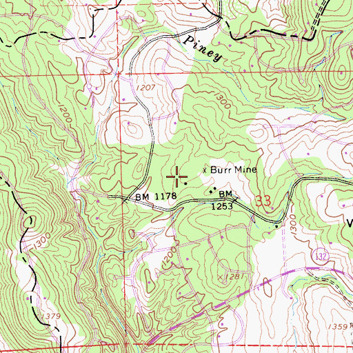 Topographic Map of Burr Mine, CA