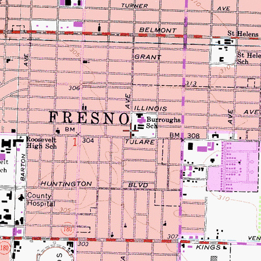 Topographic Map of Burroughs Elementary School, CA
