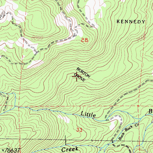 Topographic Map of Burton Grove, CA