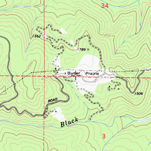 Topographic Map of Butler Prairie, CA
