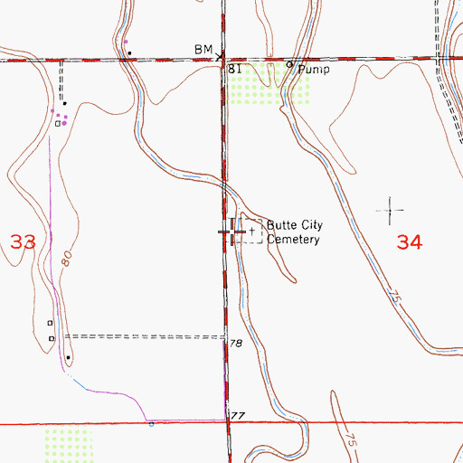 Topographic Map of Butte City Cemetery, CA