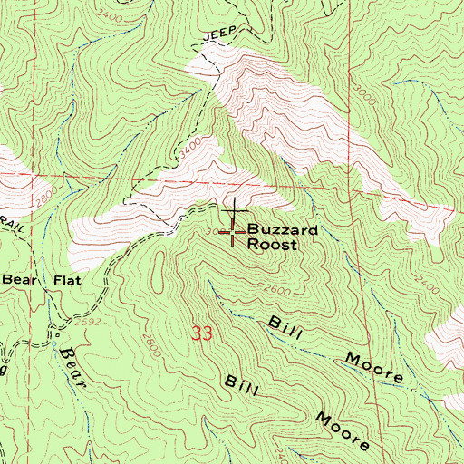 Topographic Map of Buzzard Roost, CA
