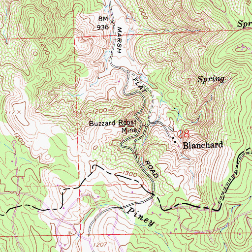 Topographic Map of Buzzard Roost Mine, CA