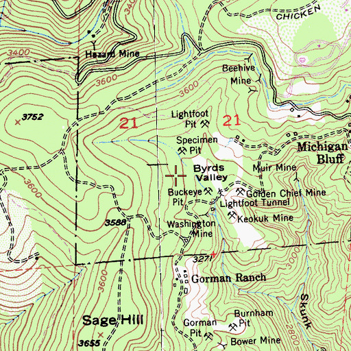 Topographic Map of Byrds Valley, CA