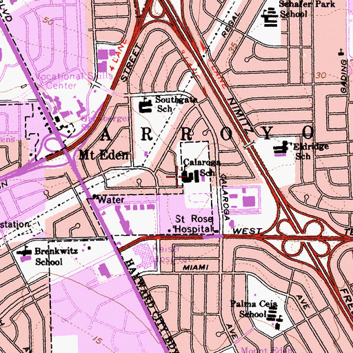 Topographic Map of Martin Luther King Jr Middle School, CA
