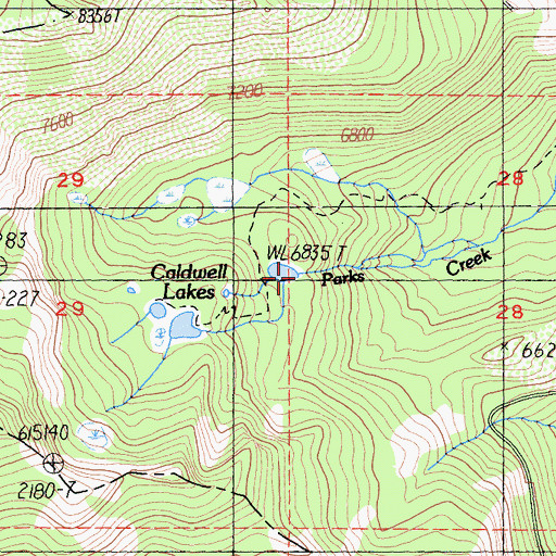 Topographic Map of Caldwell Lakes, CA