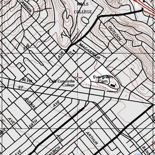 Topographic Map of California Concordia College (historical), CA