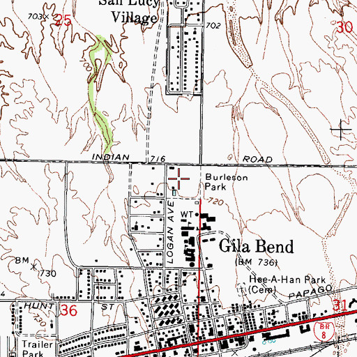 Topographic Map of Burleson Park, AZ