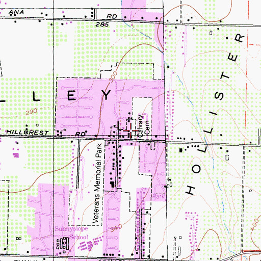 Topographic Map of Calvary Cemetery, CA