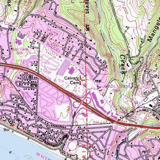 Topographic Map of our Lady of Mount Carmel Cemetery, CA