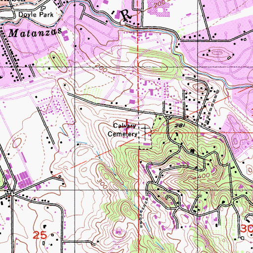 Topographic Map of Calvary Catholic Cemetery, CA