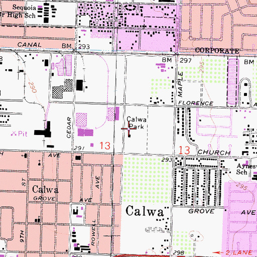 Topographic Map of Calwa Park, CA