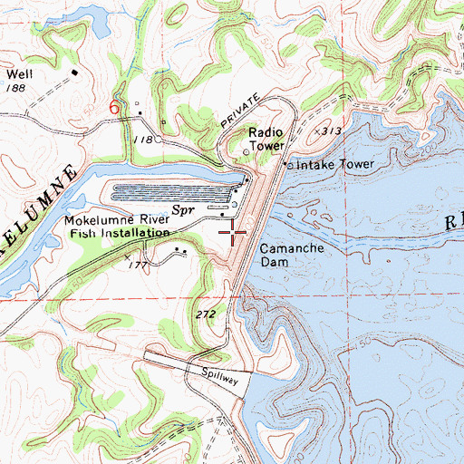 Topographic Map of Camanche Dam, CA