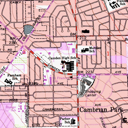 Topographic Map of Camden High School (historical), CA