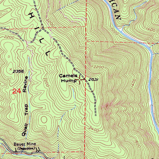 Topographic Map of Camels Hump, CA
