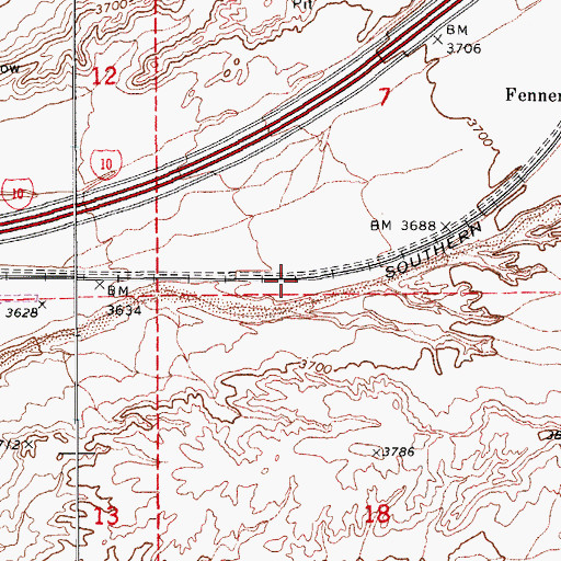 Topographic Map of Fenner Railroad Station, AZ