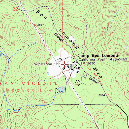 Topographic Map of Camp Ben Lomond, CA