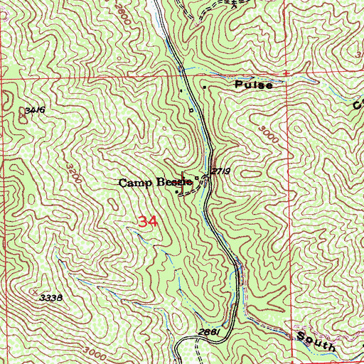 Topographic Map of Camp Bessie, CA