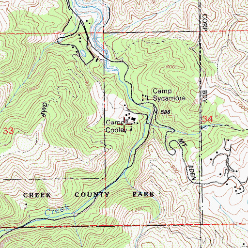 Topographic Map of Camp Cooley, CA