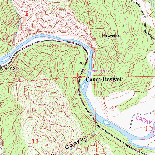 Topographic Map of Camp Haswell, CA