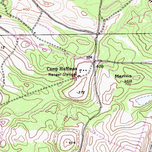 Topographic Map of Camp Huffman, CA