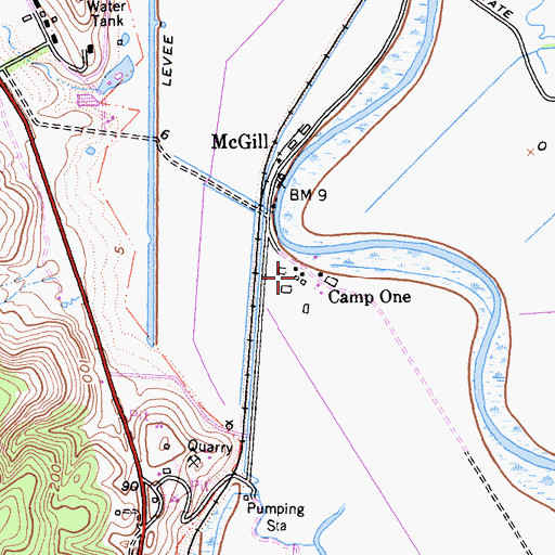 Topographic Map of Camp One, CA