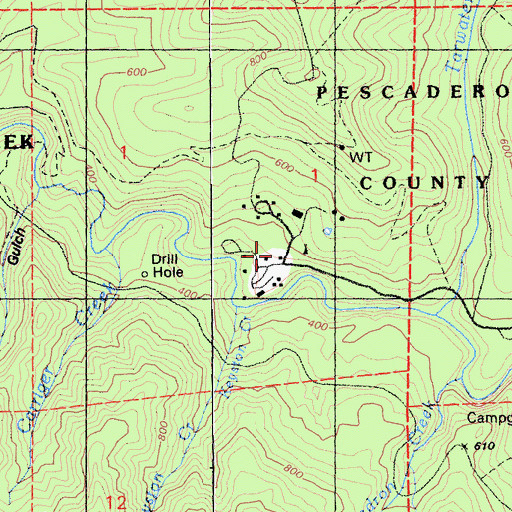 Topographic Map of Camp Pomponio, CA