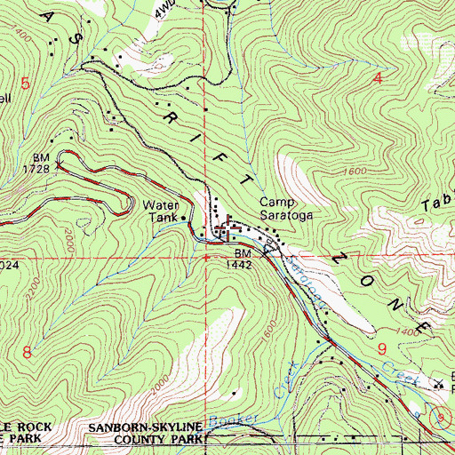 Topographic Map of Camp Saratoga, CA