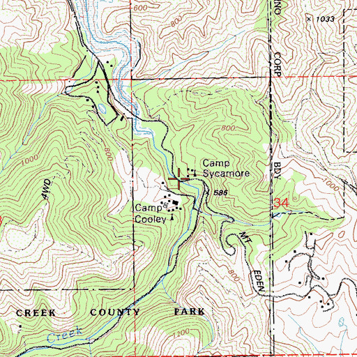 Topographic Map of Camp Sycamore, CA