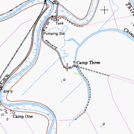 Topographic Map of Camp Three, CA