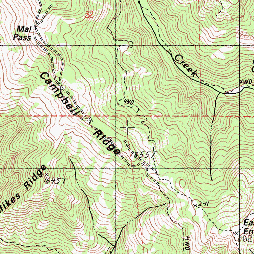 Topographic Map of Campbell Ridge, CA