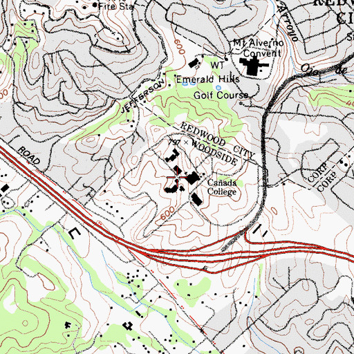 Topographic Map of Caada College, CA