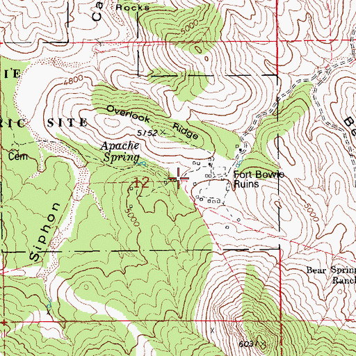 Topographic Map of First Fort Bowie Ruins, AZ