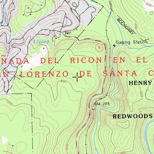 Topographic Map of Canada Del Rincon En El Rio San Lorenzo De Santa Cruz, CA