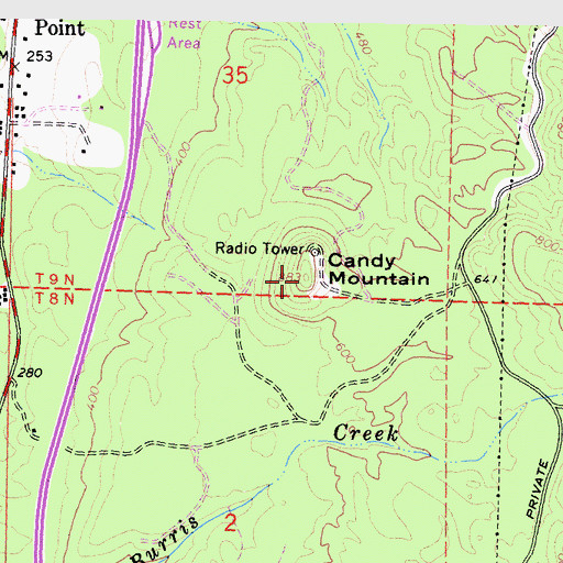 Topographic Map of Candy Mountain, CA