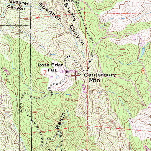 Topographic Map of Canterbury Mountain, CA