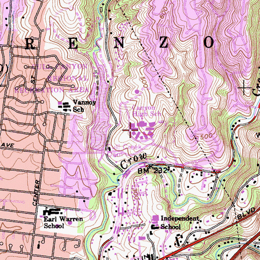 Topographic Map of Canyon Middle School, CA