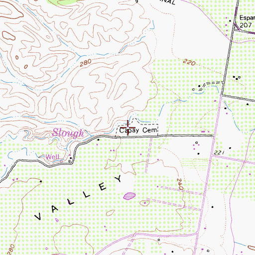 Topographic Map of Capay Cemetery, CA