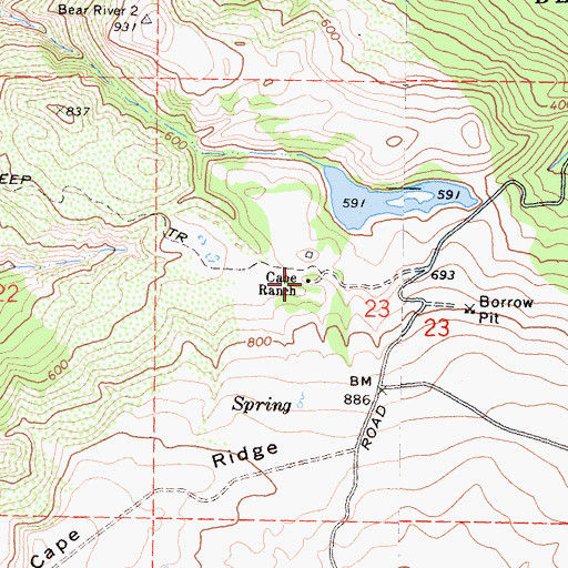 Topographic Map of Cape Ranch, CA