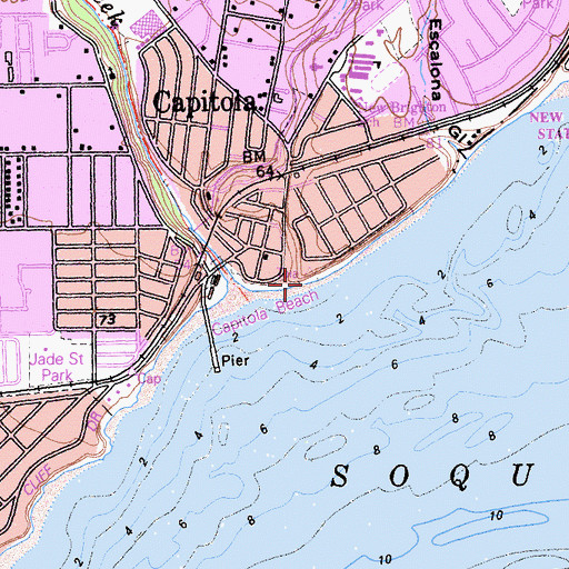 Topographic Map of Capitola Beach, CA