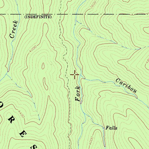Topographic Map of Caribou Creek, CA