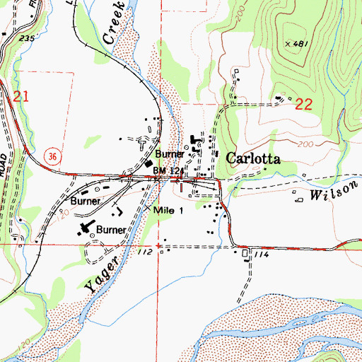 Topographic Map of Carlotta, CA