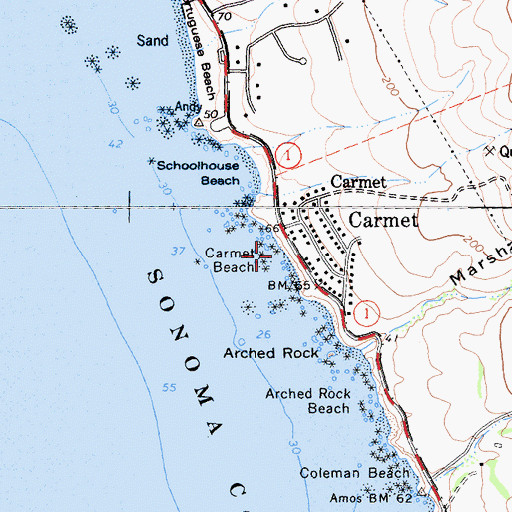 Topographic Map of Carmel Beach, CA