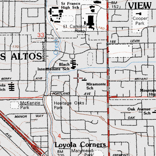 Topographic Map of Miramonte School, CA