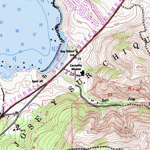Topographic Map of Carmelite Mission, CA