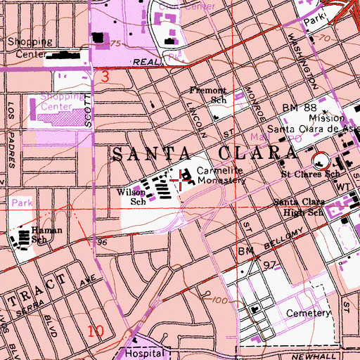 Topographic Map of Carmelite Monastery, CA